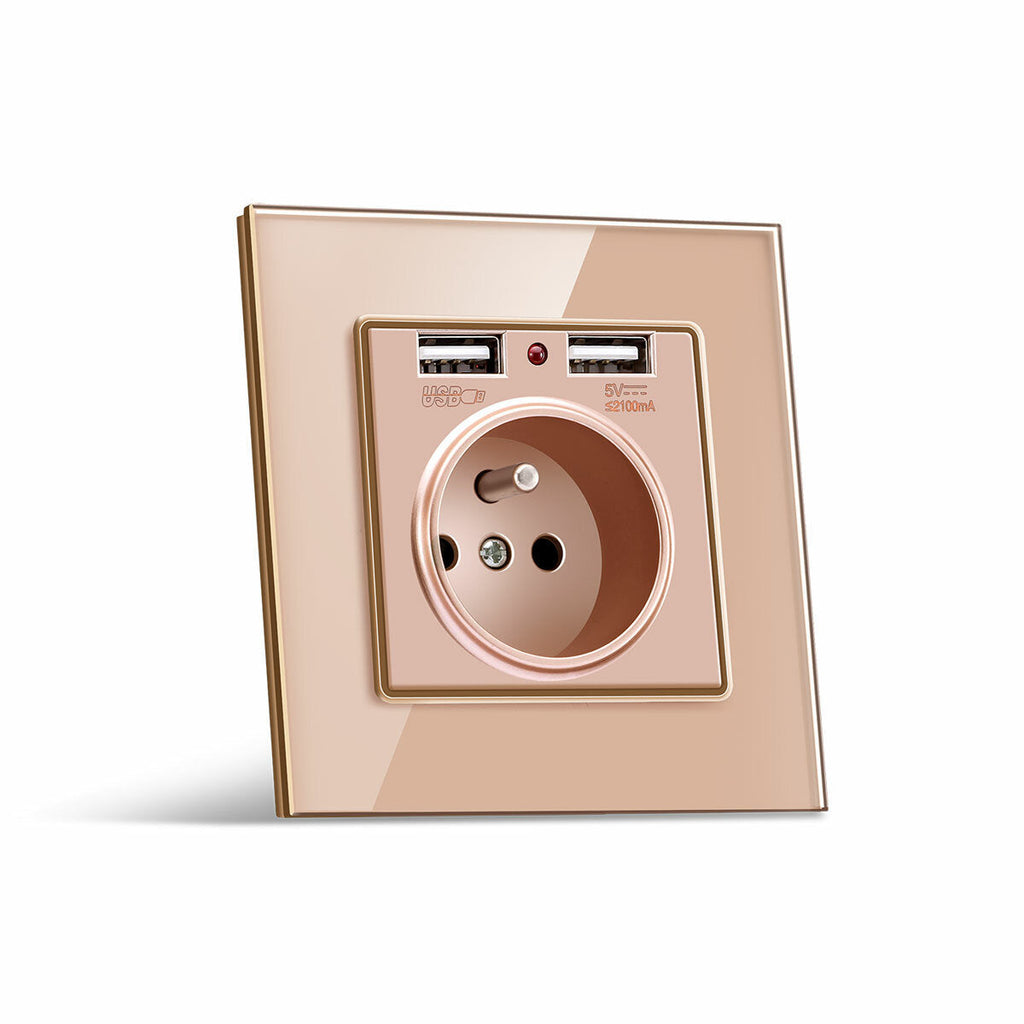 Socket Switch Dual USB 86*86 PC Glass Panel Eu German France Plug Wall Socket Smart Home Series Switch