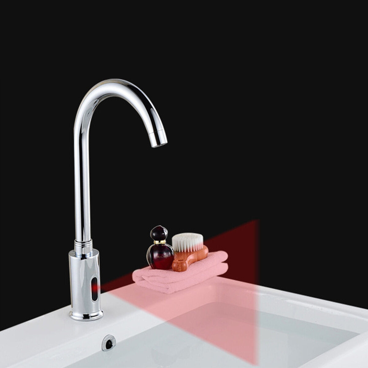 Zinc Alloy Automatic Infrared Sensor Kitchen Basin Sink Faucet Smart Touchless Single Cold Tap Handle Deck Mount w/ Hose Controller Box