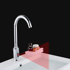 Zinc Alloy Automatic Infrared Sensor Kitchen Basin Sink Faucet Smart Touchless Single Cold Tap Handle Deck Mount w/ Hose Controller Box