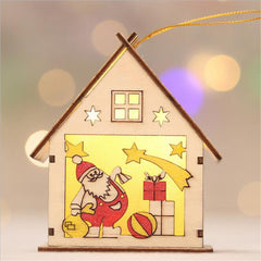 Christmas Light Decoration LED Wood House Light Cabin Santa Claus Tree Hanging Ornaments Holiday Decoration