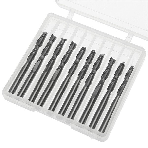 10pcs 1/8 Inch Double Flute Spiral 17mm End Mill Set CNC Carbide Flat Nose