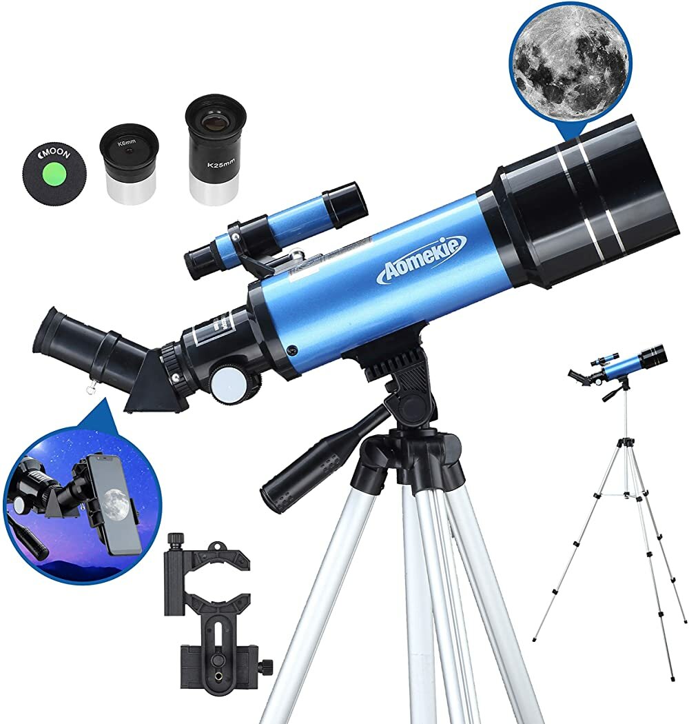 15-66X Astronomical Telescope Portable Kids Telescope Refractor Space Moon Watching for Beginners Gift with Adjustable Tripod Phone Adapter