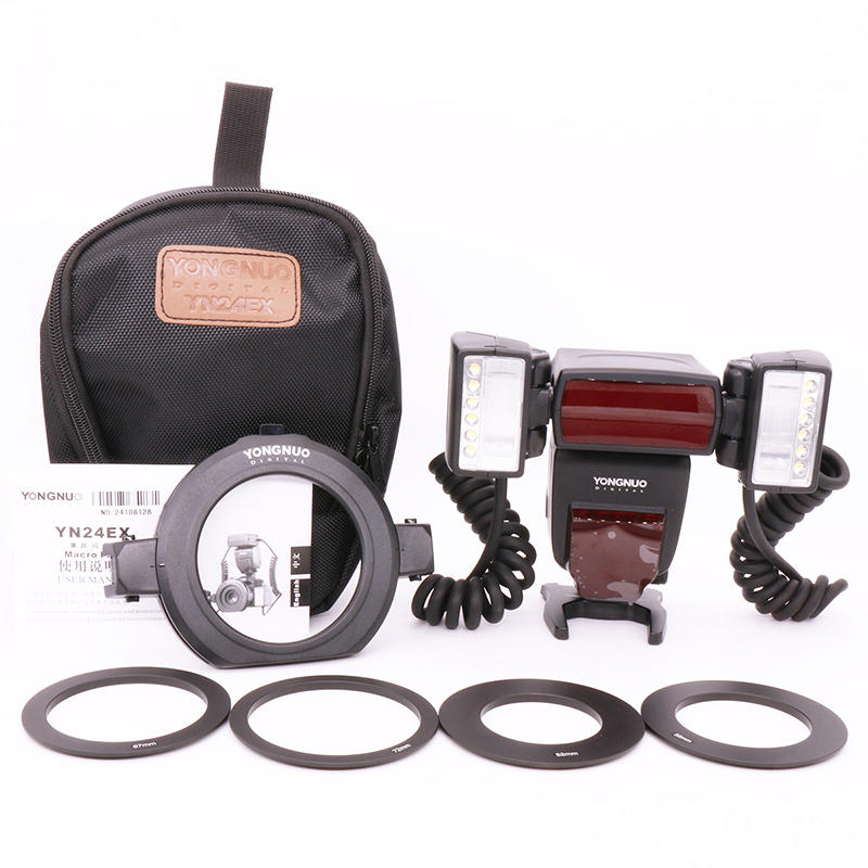 TTL Macro Flash Speedlite for Canon with 2pcs Flash Head and 4pcs Adapter Rings