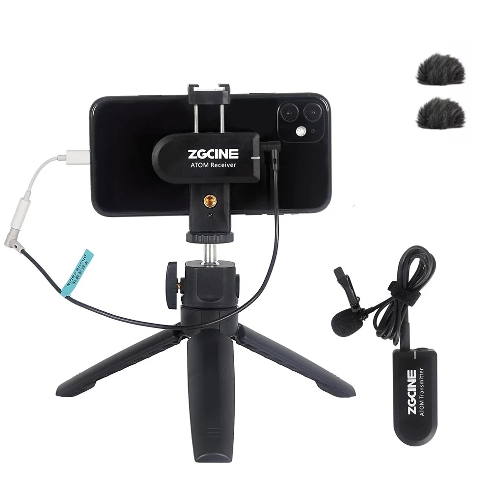 Wireless Lapel Microphone Receiver Kit mini 2.4G Video Recording Mic Tripod phone holder for Camera DSLR Smartphon