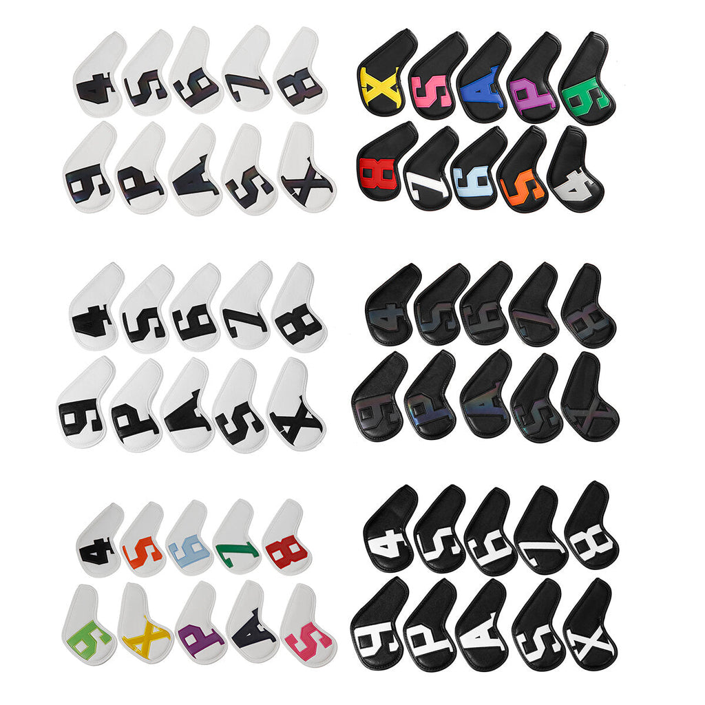 10pcs PU Leather Cover For Golf Clubs Iron Head Protector Set
