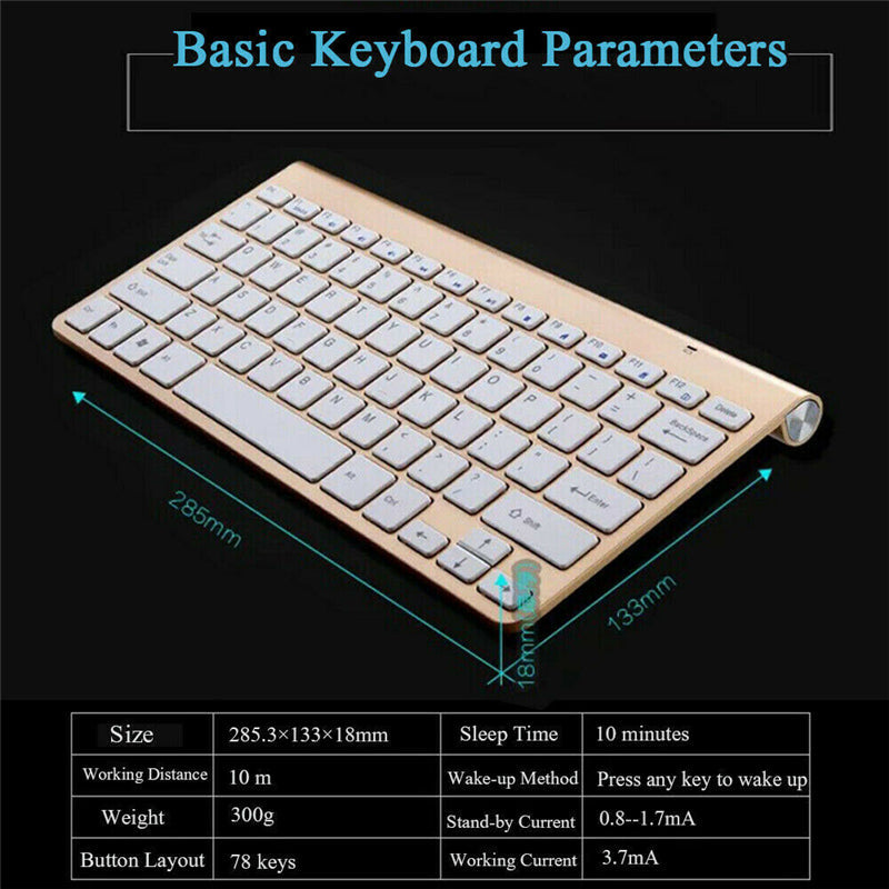 Wireless Keyboard and 1200DPI Wireless Ultra Thin Mouse Combo Set with USB Receiver For PC Computer