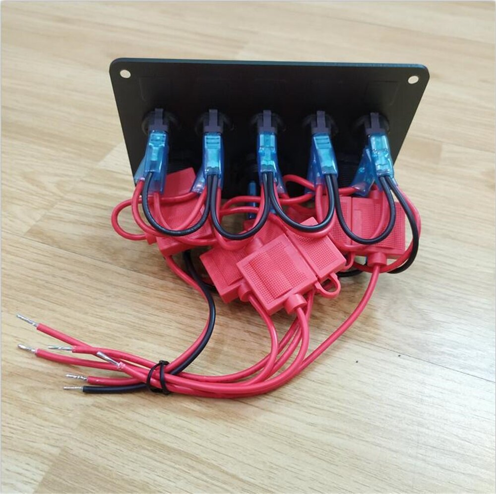 12-24V Universal 5 Gang ON/Off Toggle Rocker Switch Panel With Dual USB Charger LED Digital Voltmeter Waterproof For Car Truck Boat Marine