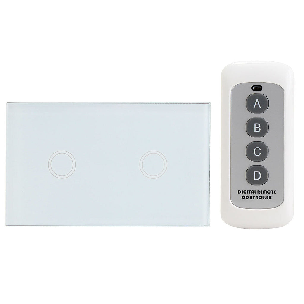 Crystal 1 Way 2 Gang Glass Remote Panel Touch LED Light Switch Controller With Remote Control