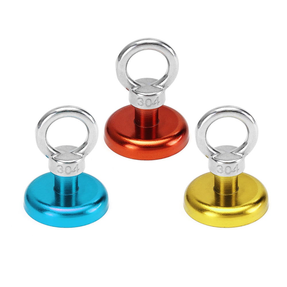 36mm 50kg Neodymium Recovery Magnet Metal Detector Eyebolt Ring Red/Yellow/Blue