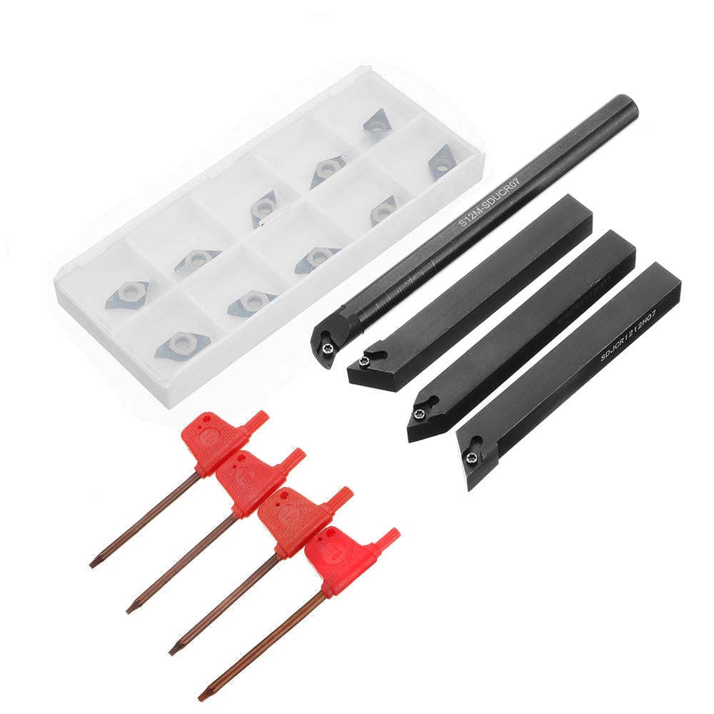 4pcs 12mm Lathe Turning Tool Holder with 10pcs Blue Nano DCMT070204 Carbide Inserts