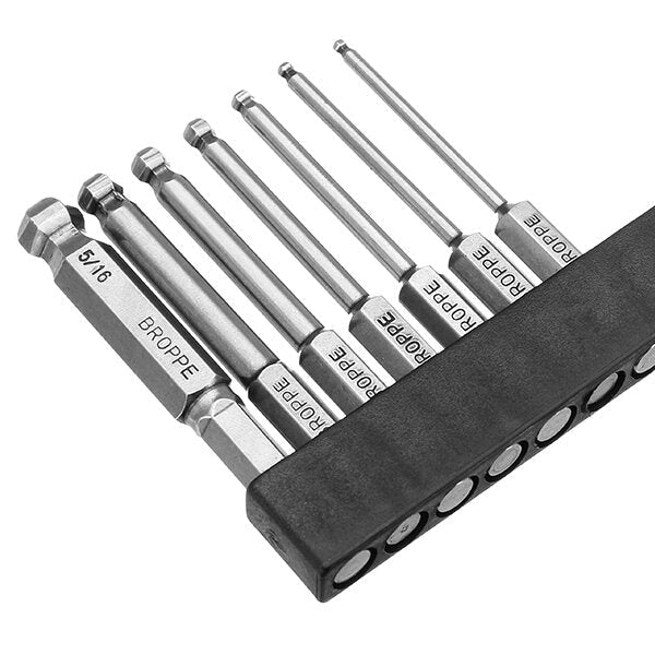 7pcs SAE 5/64-5/16 Inch 65mm Magnetic Ball Screwdriver Bit 1/4 Inch Hex Shank