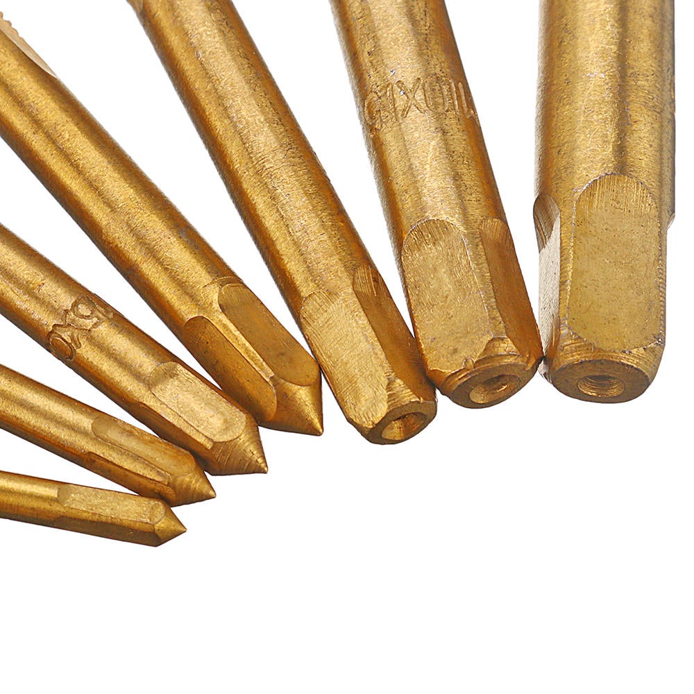 7pcs M3-M12 Machine Screw Plug Tap Steel Titanium Coated Straight Flute Hand