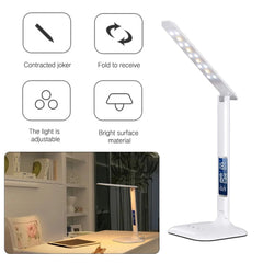 Desk Lamp Touch Dimmable Foldable Eye Protect Reading Light with Calendar Temperature Alarm Clock,5W