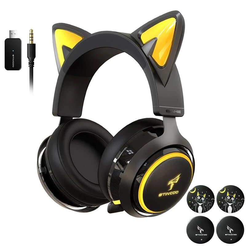 Gaming Headset USB 7.1 RGB Lights 3 Modes With 4 Covers Retractable Mic for Games/Video/Live