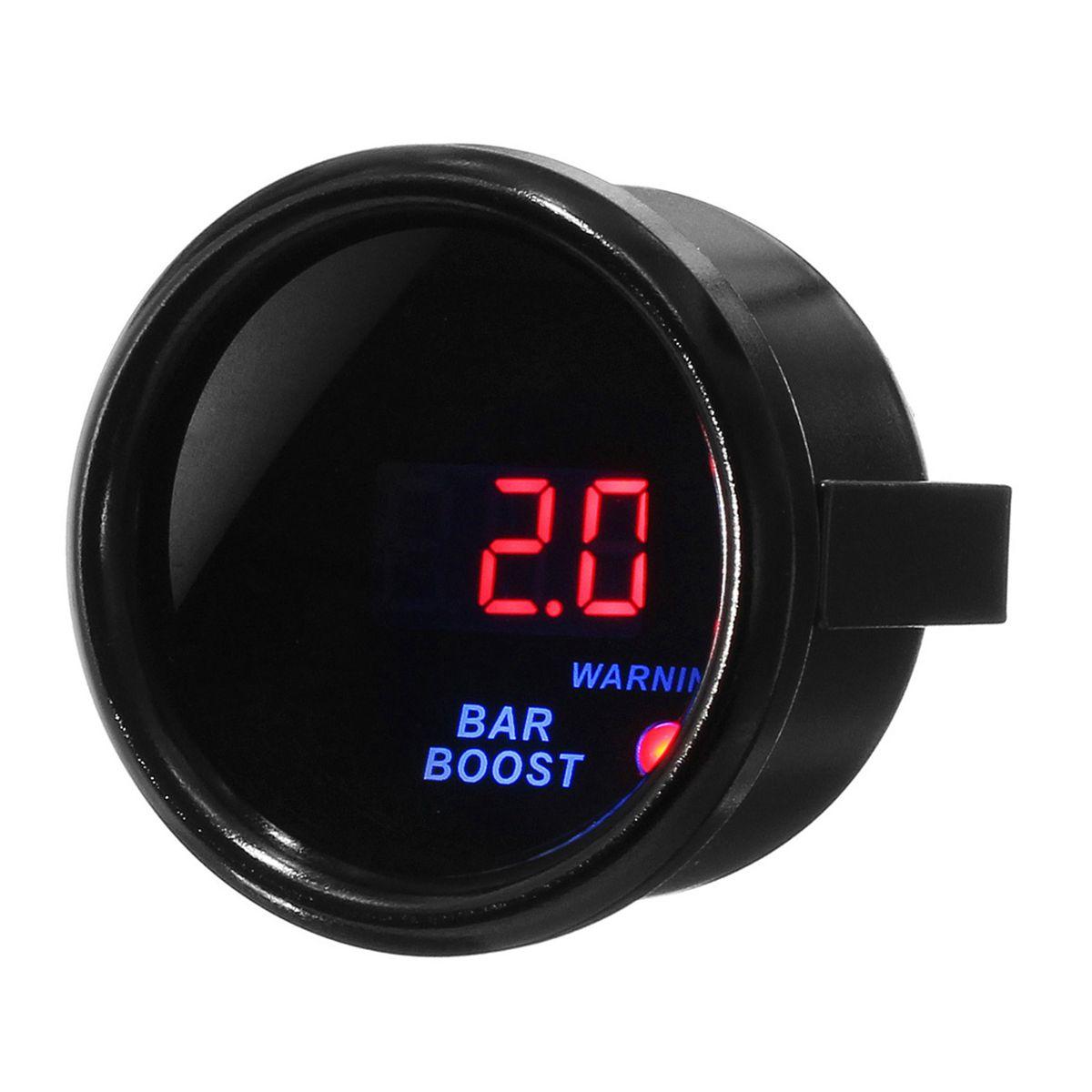 2" 52mm -1~2 BAR Turbocharger Boost Gauge Digital LED Display Black Face Car Meter with Sensor