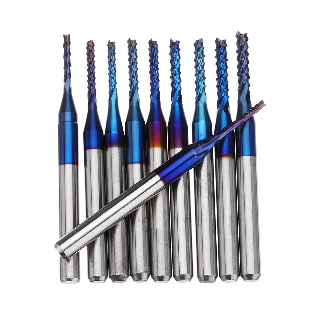10pcs 1.1-2.0mm Blue NACO Coated PCB Bits Carbide Engraving Milling Cutter For CNC Tool Rotary Burrs