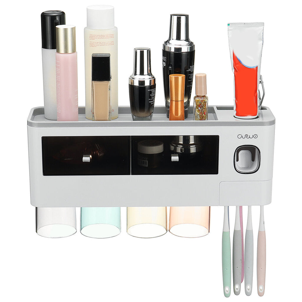 2/3/4 Cups Multi-function Toothbrush Holder Waterproof Anti-dust Mouth Cup Rack Wall-mounted Toothbrush Holder