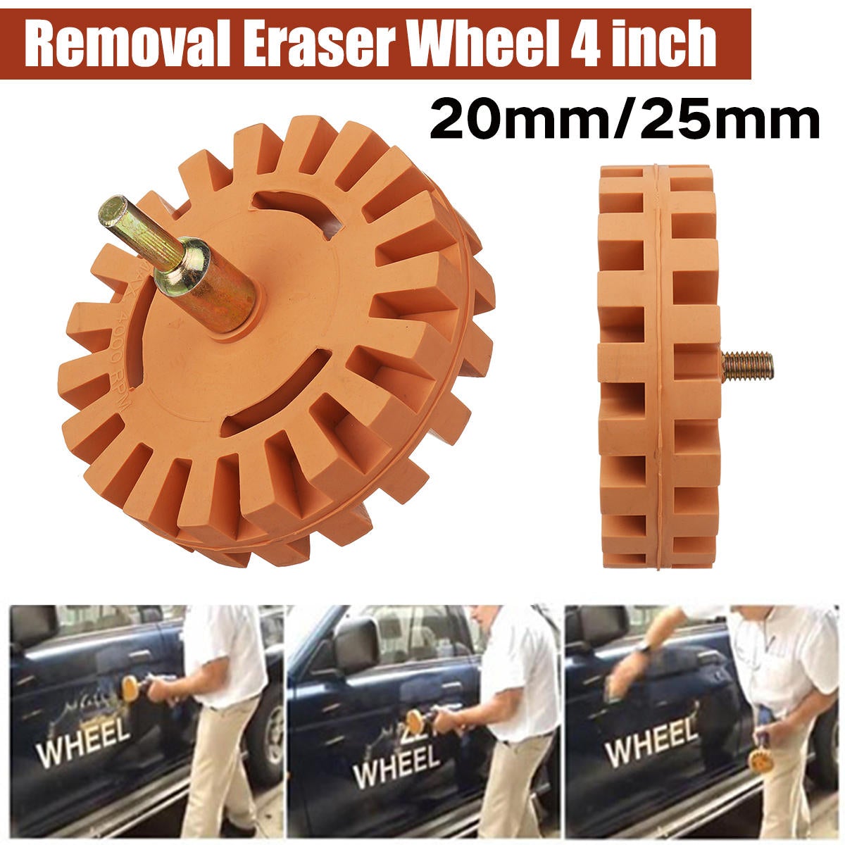 20/25mm Removal Eraser Wheel Power Drill Arbor Adapter 4 inch Rubber Pinstripe