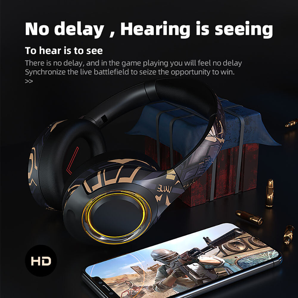 Gaming Headphone with Light Wireless Bluetooth Headphones Noise Canceling Microphone Deep Bass Over-Ear Headset