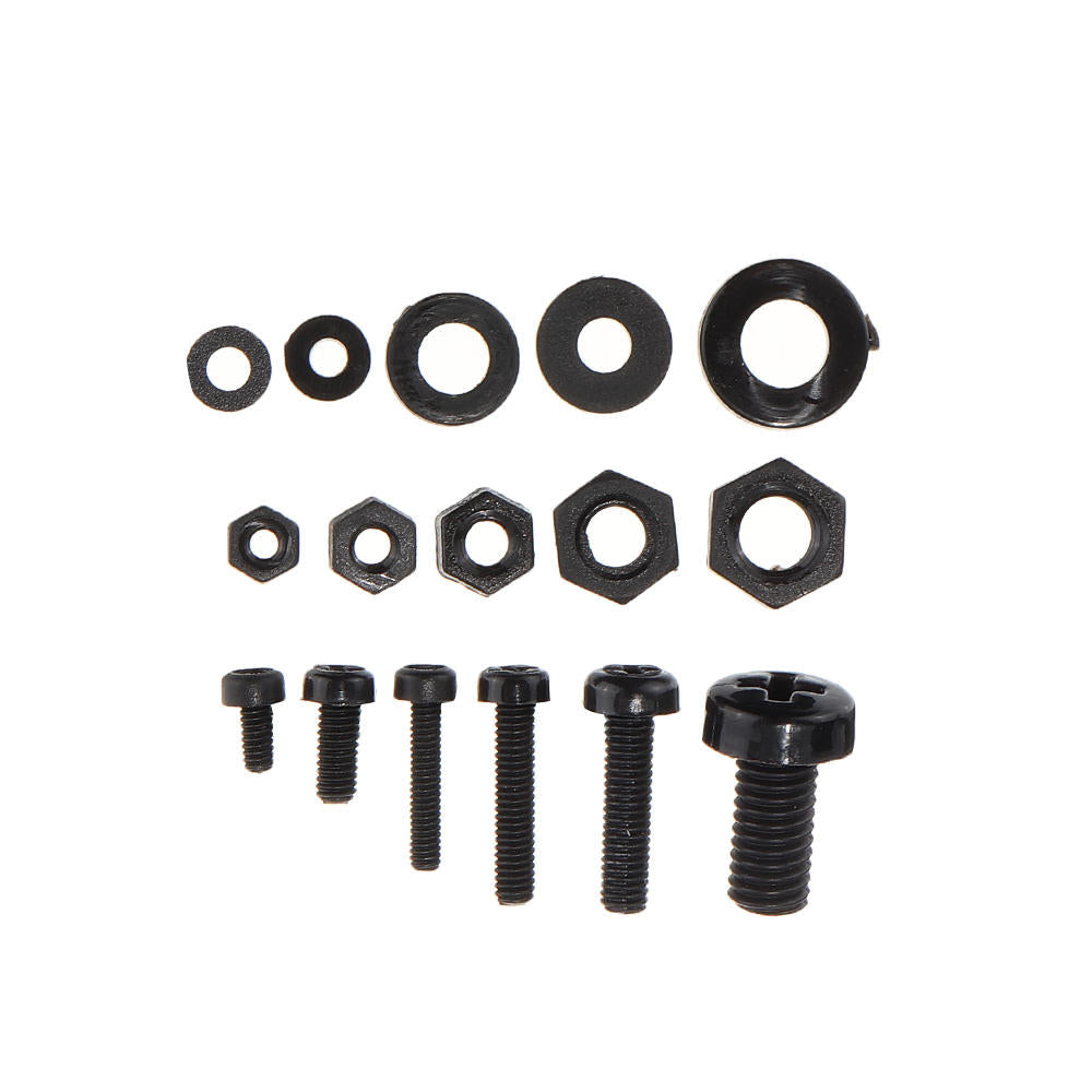 150Pcs Nylon Black P hillips Pan Head Screw Nut Bolt Washers Assortment Kit M2 M2.5 M3 M4 M5