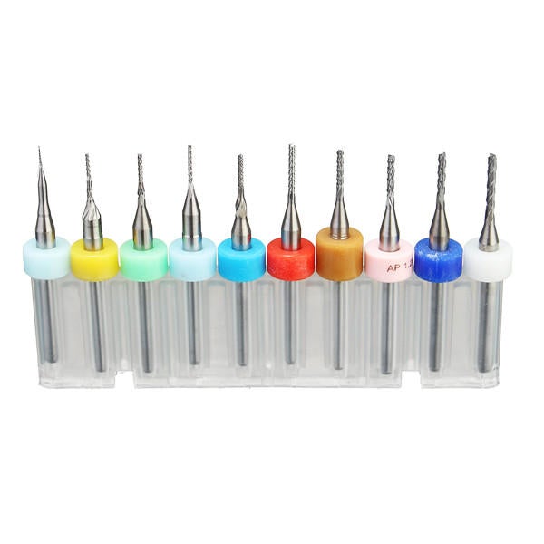 10pcs 0.5-1.4mm Carbide End Mill Set PCB Cutter 3.175mm Shank CNC Engraving Bit