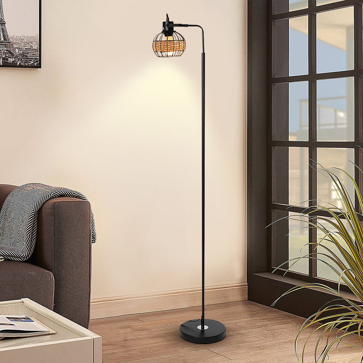 Rattan Hollow Cage Design Floor Lamp Modern & Rustic Style Living Room Bedroom