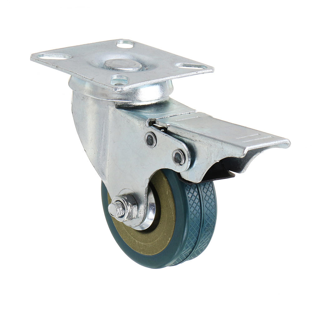 2 Inch Grey PVC Flat Plate Wheels with Brake Universal Mute Foot Wheels