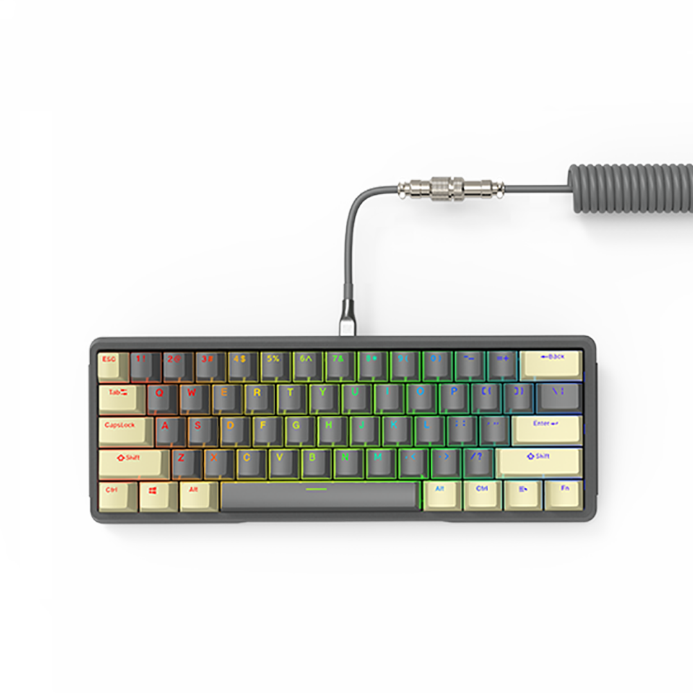 DIY 61 Key Gaming Mechanical Keyboard With Hot swappable OEM RGB Lighting Effect Coiled Cable Mini Wired Keyboard