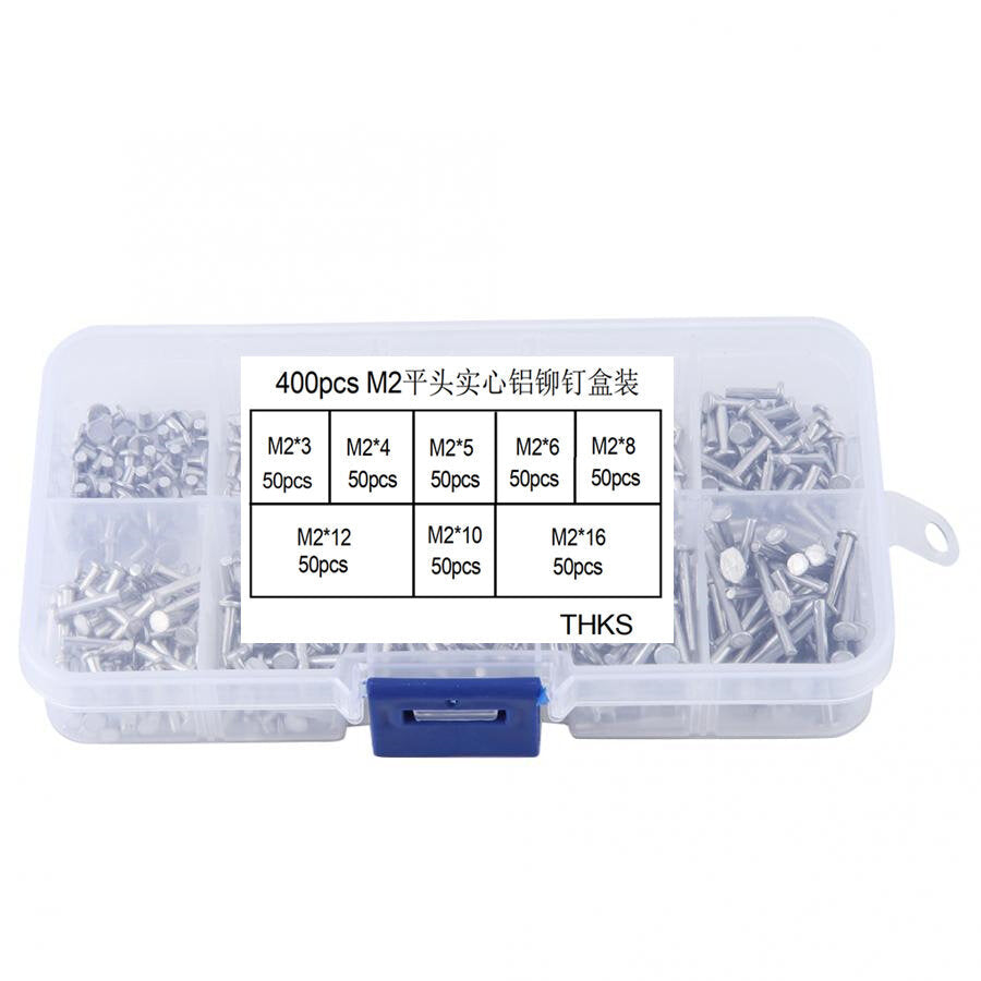 400Pcs M2 M2.5 Flat Head Solid Aluminum Rivets Assortment Kit