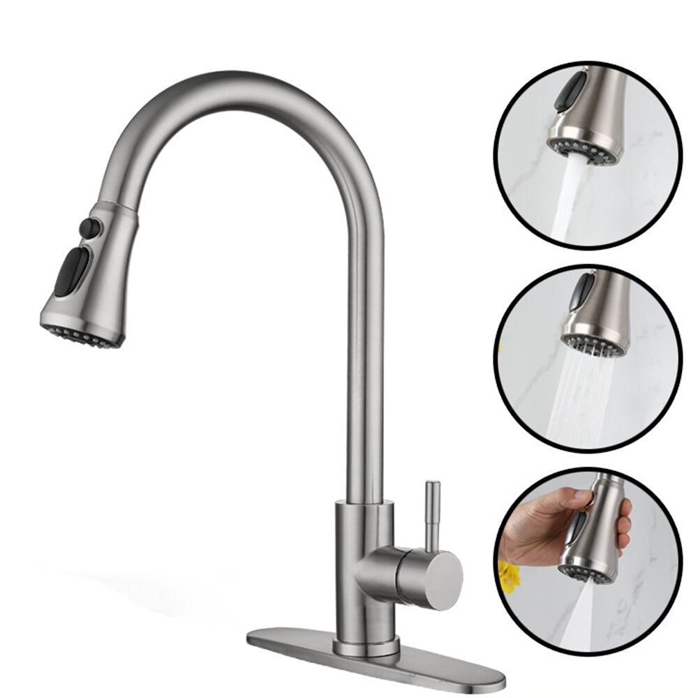 Kitchen Faucet With Pull Down Sprayer Unique 3 Water Effect High Arc Brushed Nickel Finish Stainless Steel Single Handle Out Sink Tap