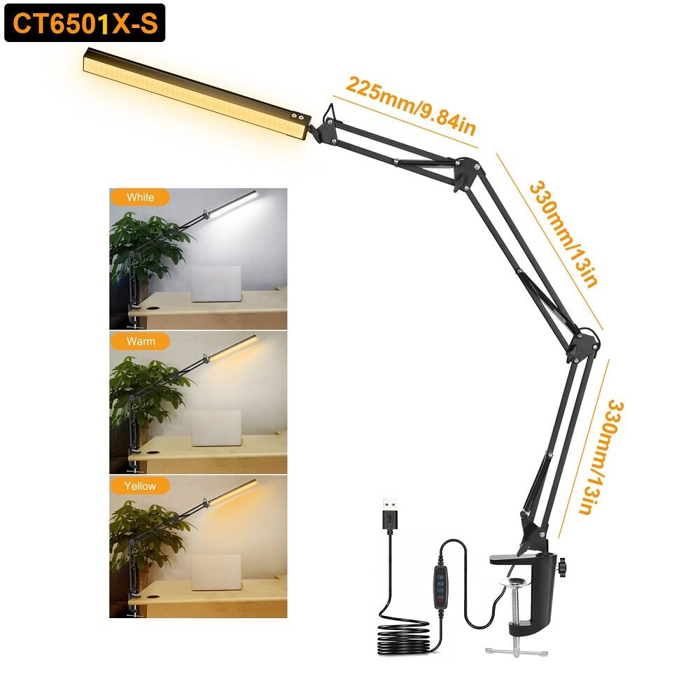 10W LED Desk Lamp Reading Table Lamps 3 Color Modes 10 Brightness Level Eye Caring Lights Dimmable Home Office Light