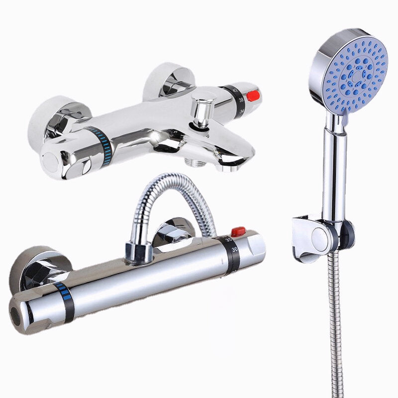 2 Handles Thermostatic Mixer Shower Control Valve Faucet Tap Wall Mounted