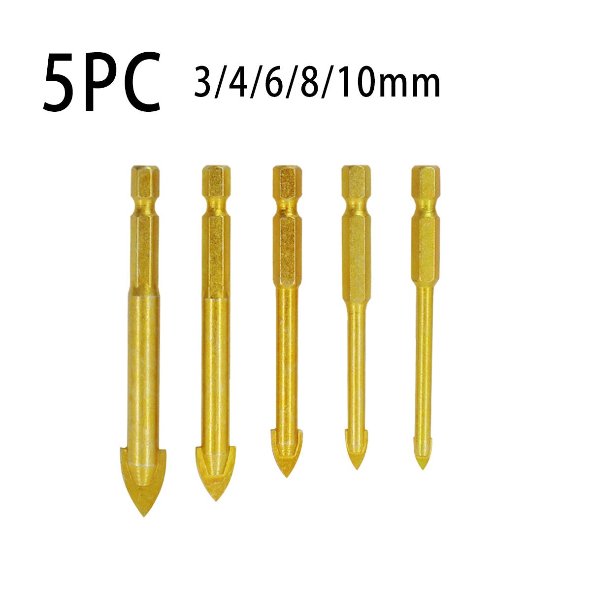 5/6/7Pcs Drill Bits 3-12mm Triangle Bit for Ceramic Wall Glass Concrete Hole Opener , Gold