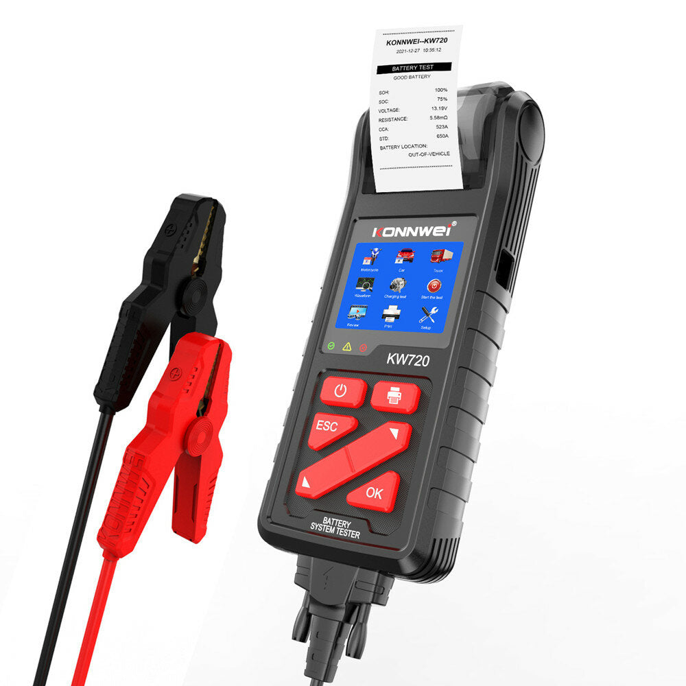 Car Battery Tester With Integrated Printer 6V/12V/24V Universal Battery Analyzer Craking/Charging Test