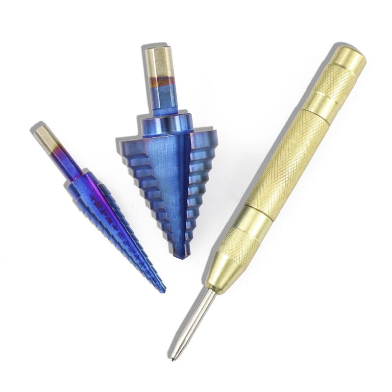 6Pcs HSS Nano Blue Coated Step Drill Bit With Center Punch Set Hole Cutter Drilling Tool