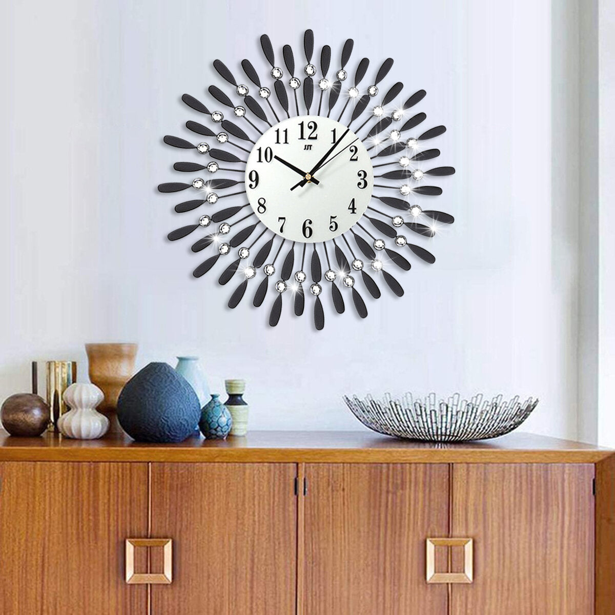 38 * 38CM Geometric Diamond-inlaid Iron Wall Clock Wall Clock without Battery
