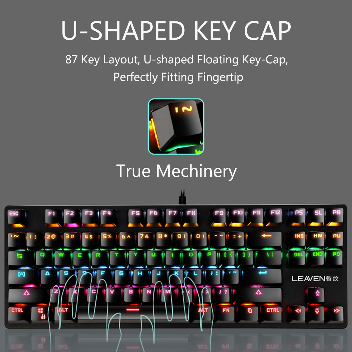 87 Keys Wired Mechanical Keyboard Blue Switch Waterproof 19 RGB Backlight Gaming Keyboard for Windows XP/7/8/10