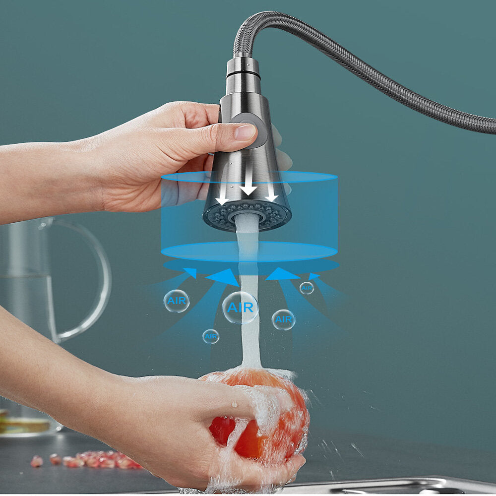 Pull Out Kitchen Faucet Hot and Cold Mixer Tap Single Handle Hole Swivel 360 Degree Silver