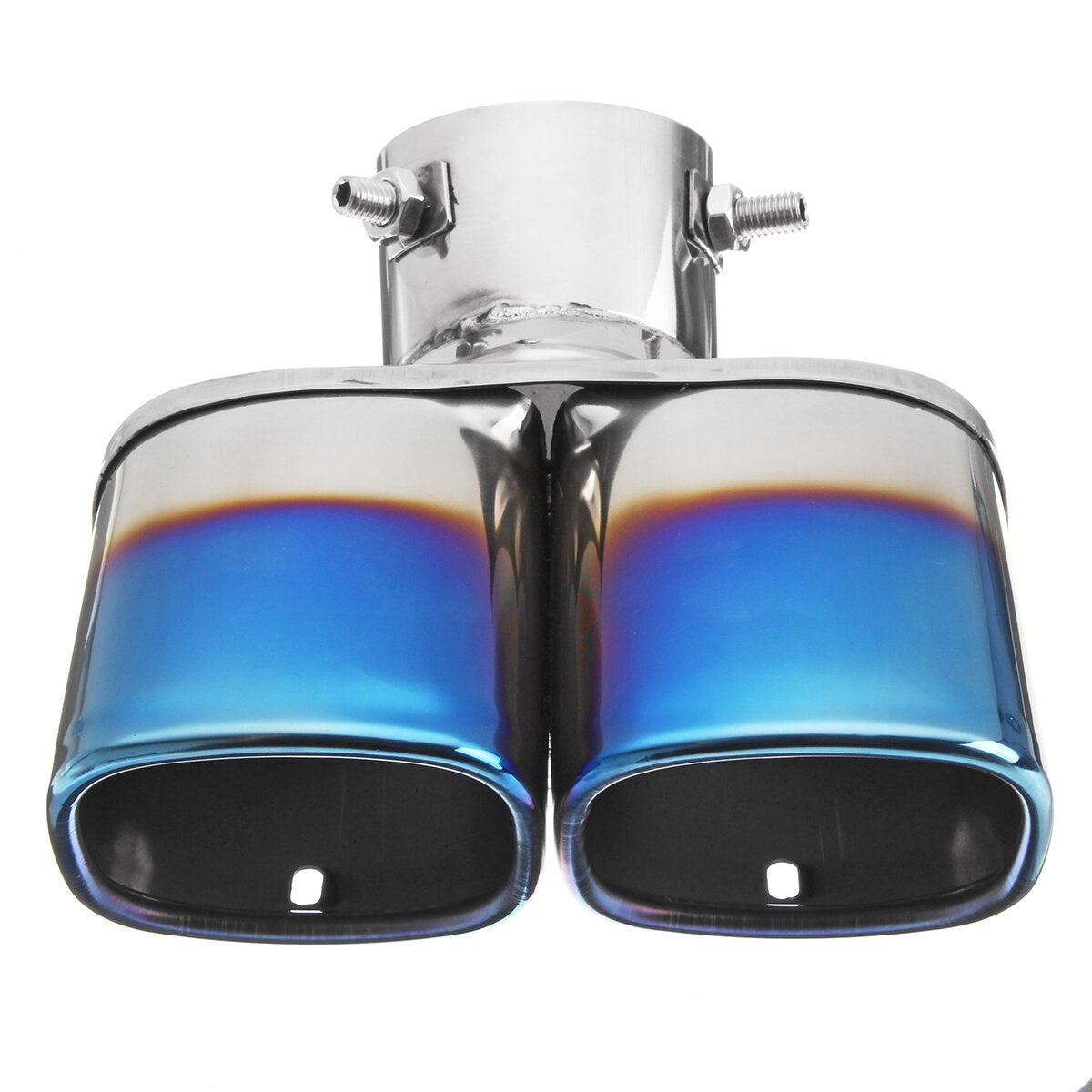Universal Square Double Outlet Half-Grilled Blue Muffler Exhaust Tip End Tail Pipe