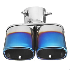 Universal Square Double Outlet Half-Grilled Blue Muffler Exhaust Tip End Tail Pipe