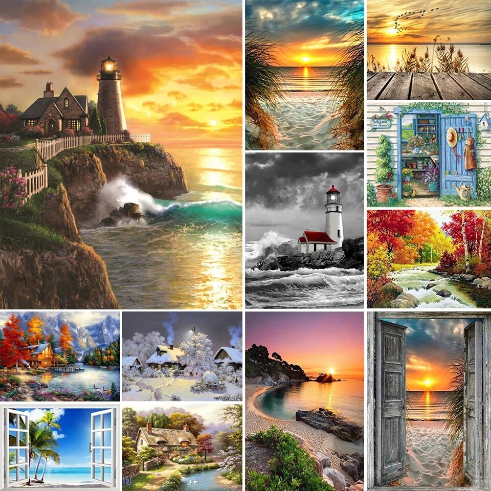 Diamond Painting Landscape Sunset Sea View Embroidery Cross Stitch Kit Painting DIY Home Decoration