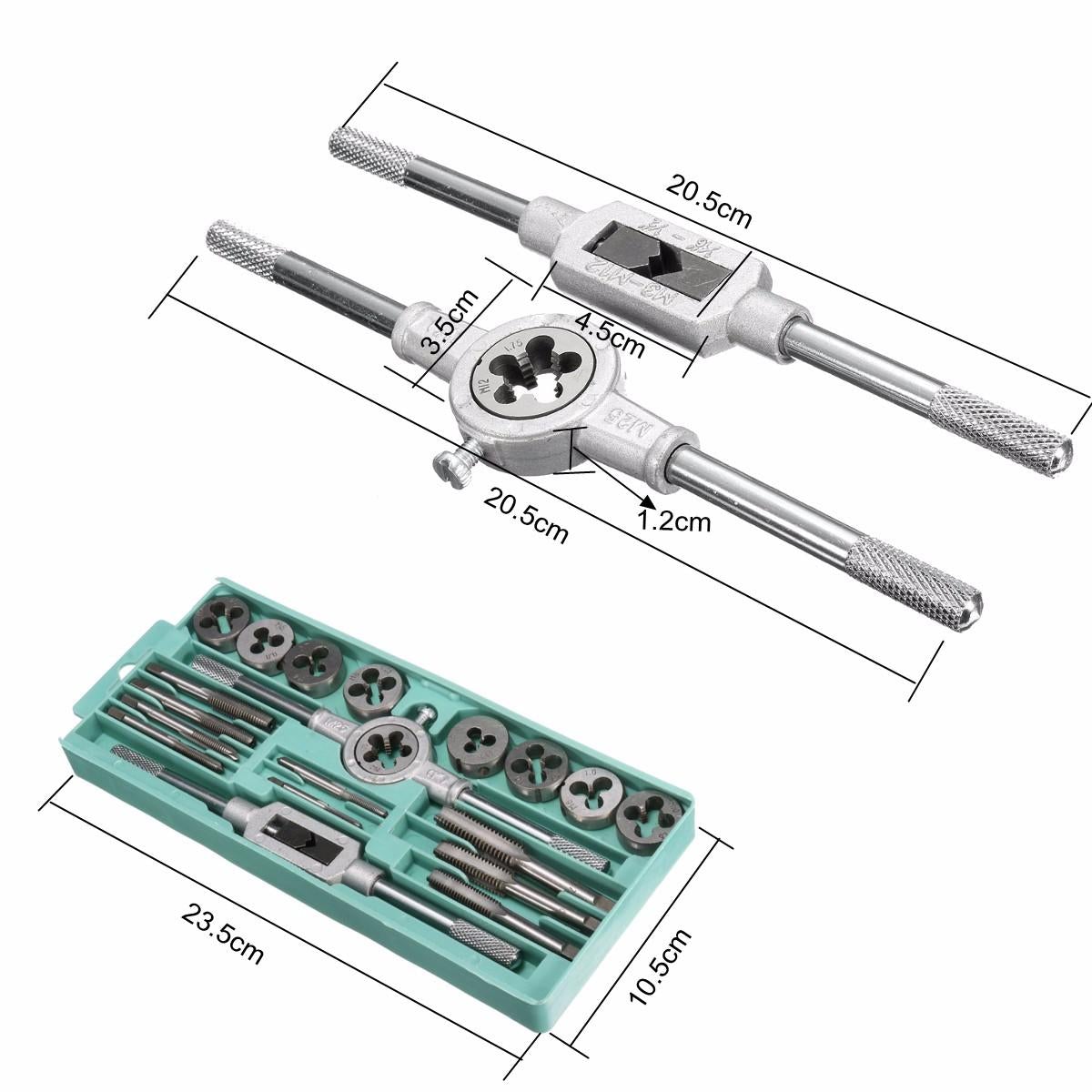 20pcs Metric Screw Tap Wrench and Die Pro Set M3-M12 Nut Bolt Alloy Metal Tool