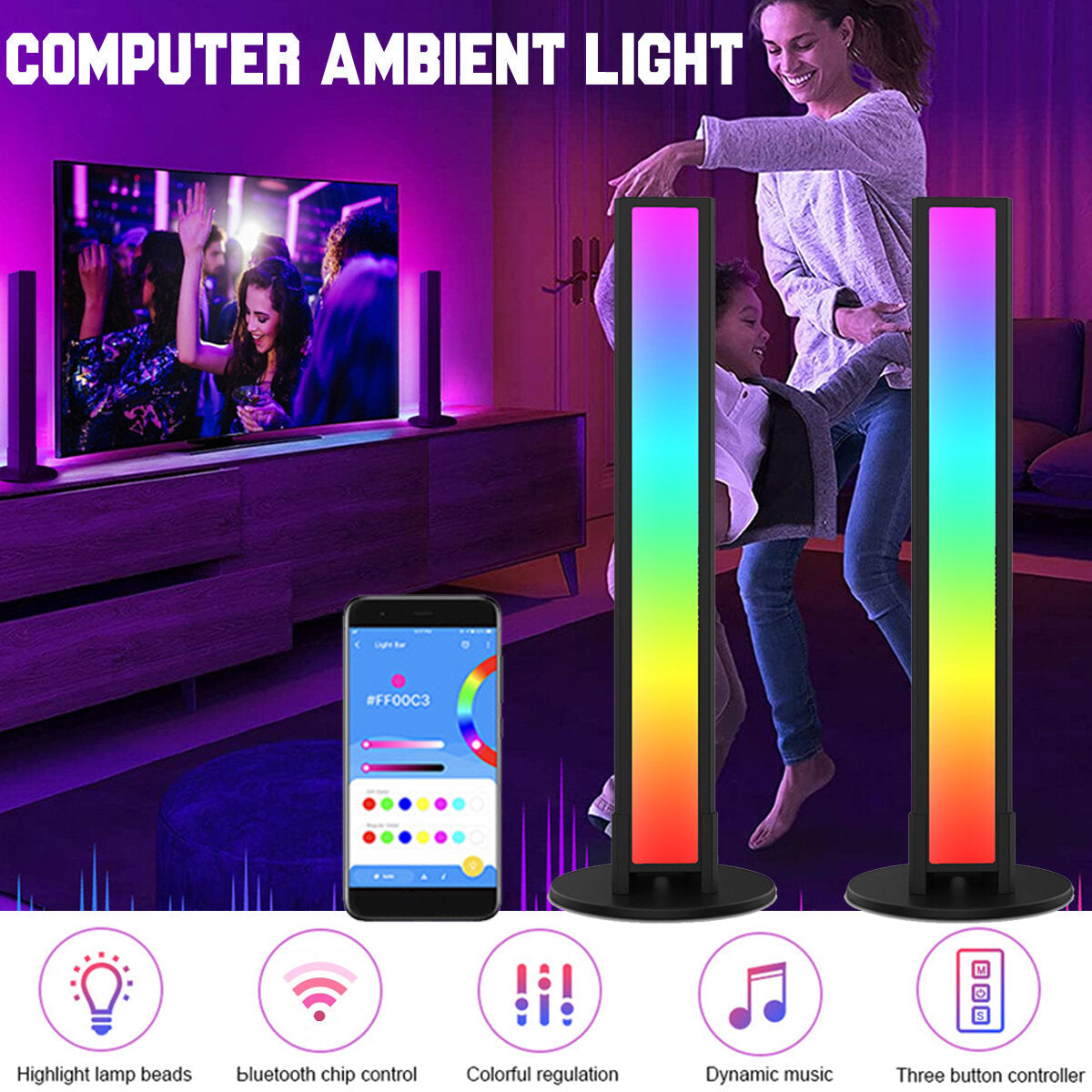 LED Atmosphere Light Speaker Music Player with APP Control Music Follow Mode Fill Light