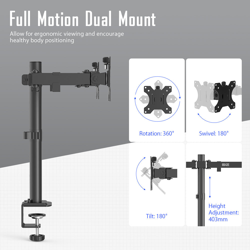 Dual Monitor Stand Full Motion Mount Quick Insert Dynamic Height Adjustability for 13"-27" Screen Home Office