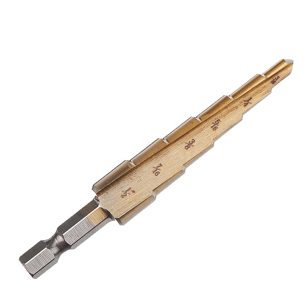 4Pcs High Speed Steel Titanium Coated Step Drill Bit 1/4 Hex Shank HSS