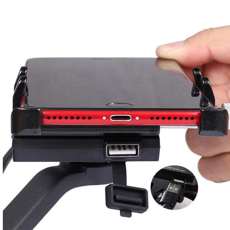 USB 12V-48V 360 Rotatable Anti-Slip Universal Bicycle Phone Holder Motorcycle Electric Bike Handlebar Mount Bracket Clip Stand For 55mm-100mm Phone