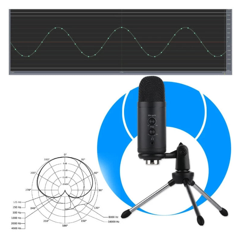USB Condenser Microphone Tripod Bracket Game Voice Live Recording Real-time Monitoring Computer Mic Blowout Cover