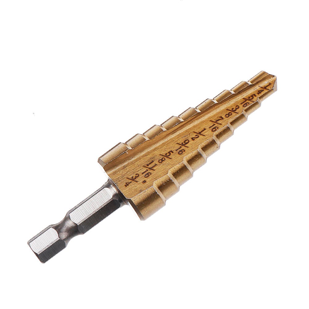 4Pcs High Speed Steel Titanium Coated Step Drill Bit 1/4 Hex Shank HSS