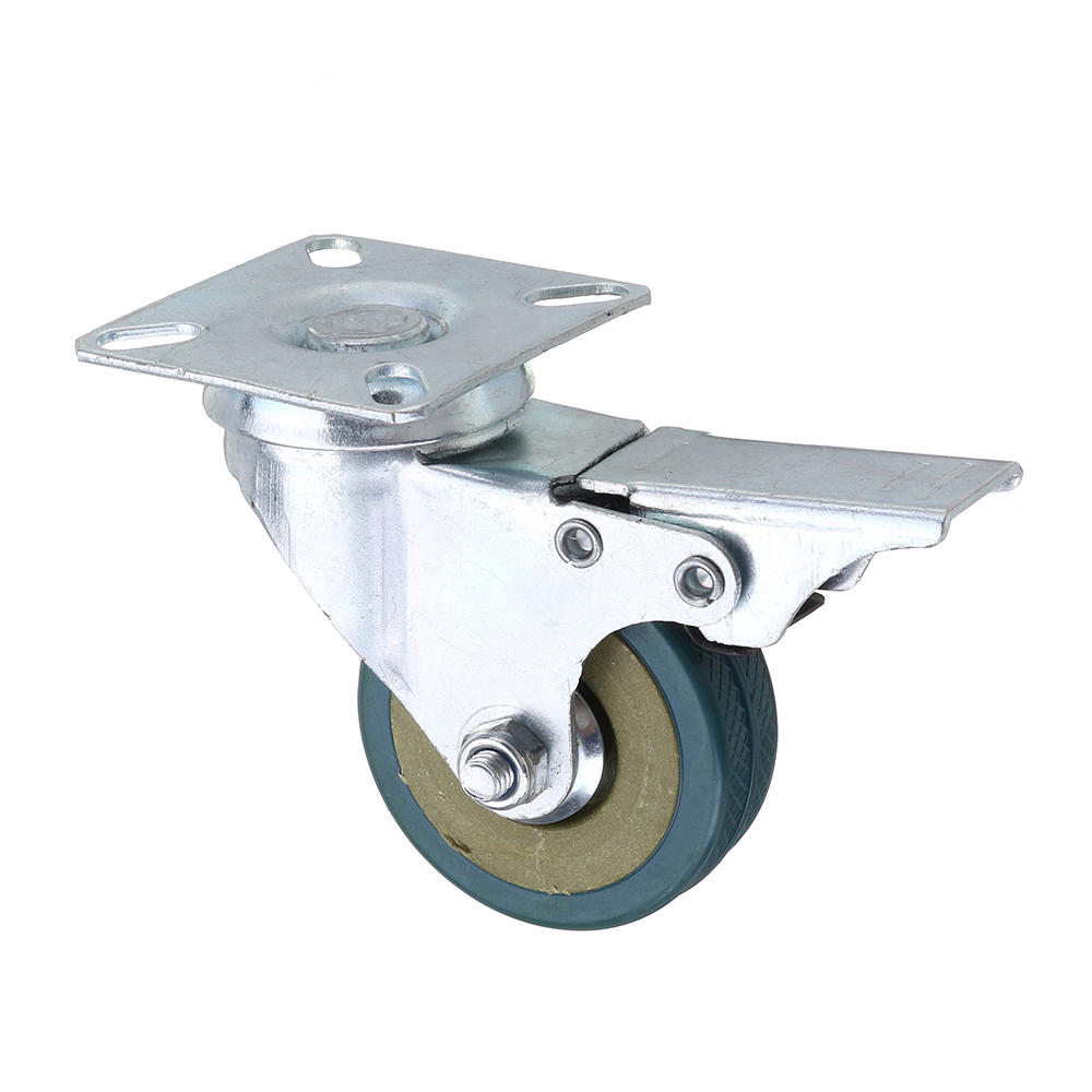 2 Inch Grey PVC Flat Plate Wheels with Brake Universal Mute Foot Wheels