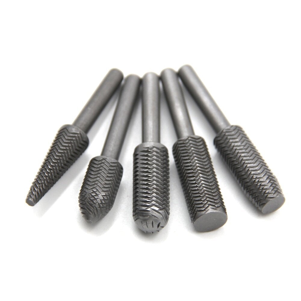 5pcs 6mm Shank Rotary Rasp Carbide Burr Rotary Cutter File wood working Metal Trimming Set Metal Polishing Repair Tool